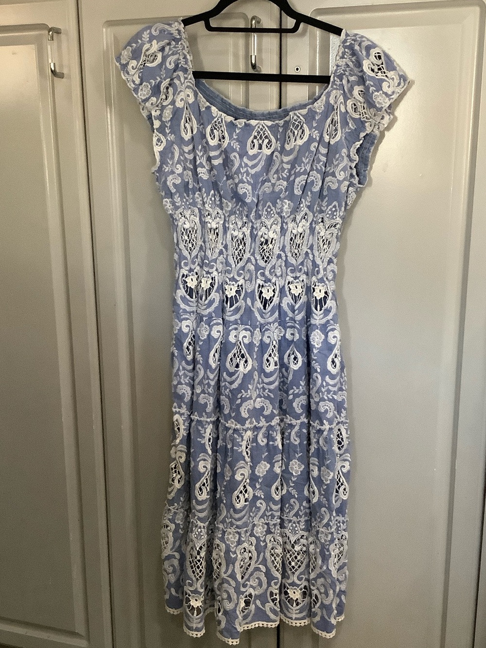 PayPal Jain Anthropology Blue Lace Midi Dress, Smocked Waist